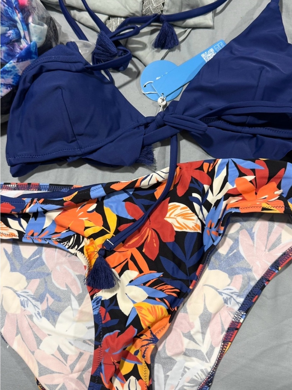 Navy & Tropical Floral Two-Piece Bikini Sets